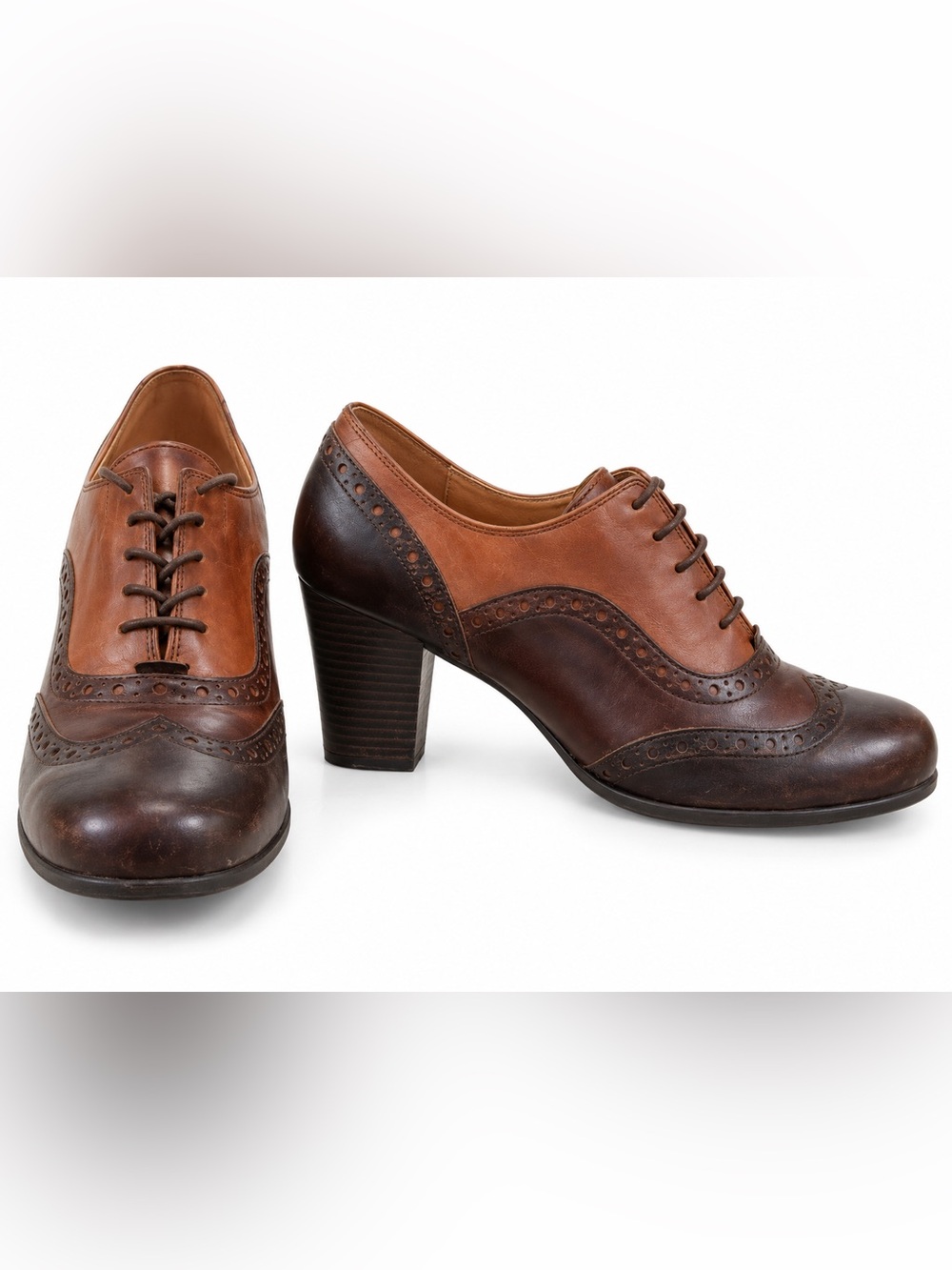 Gabor Two-Tone Brown Lace-Up Brogue Oxford Pumps